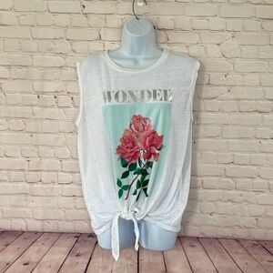 Express white rose print tank top size medium